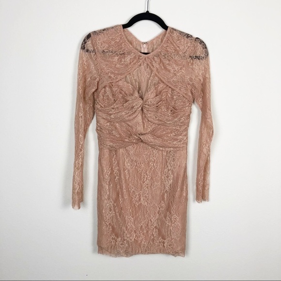 Alice McCall Not Your Girl Twist Sheer Lace Mini Dress Blush Pink Tan Cocktail - Picture 3 of 7